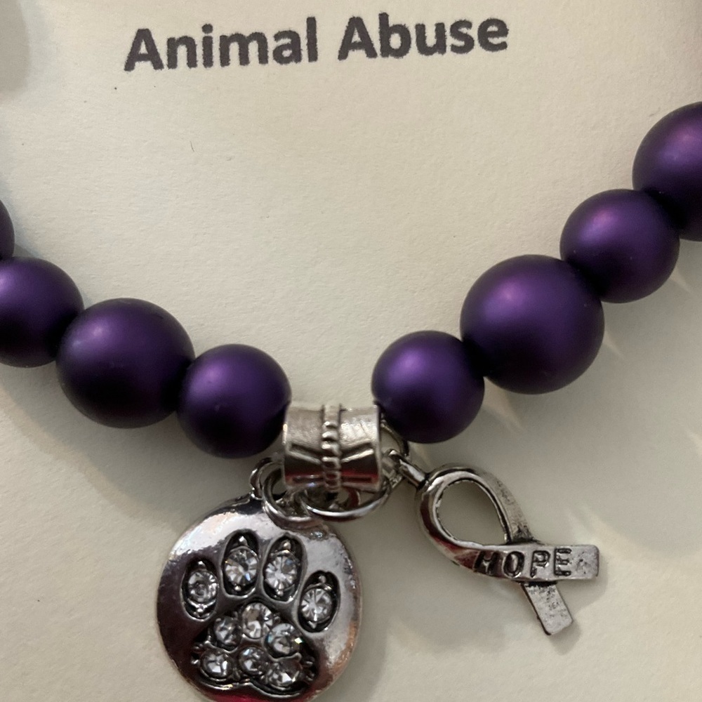 Hand Crafted Awareness Bracelet Purple Animal Abuse Charms-Hope Paw Print - Picture 6 of 8